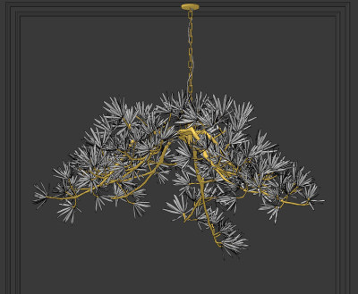 现代金属松树水晶装饰吊灯su草图模型下载