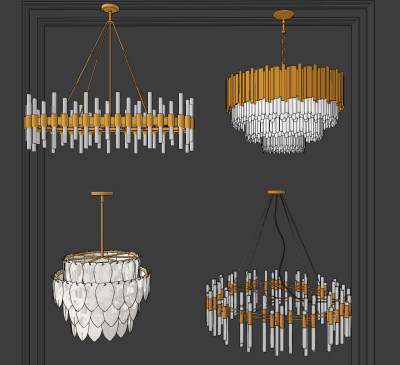 现代金属多层水晶吊灯su草图模型下载
