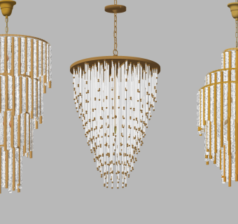 欧式轻奢金属多层吊灯su草图模型下载