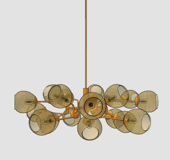 现代球形多头吊灯su草图模型下载