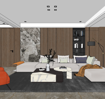 现代客厅餐厅su草图模型下载