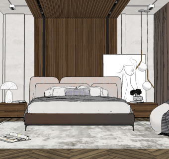 现代卧室主人房su草图模型下载