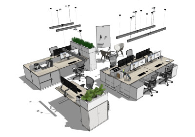 现代风格办公室su草图模型下载