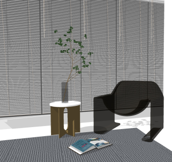 现代休闲椅边几植物组合su草图模型下载