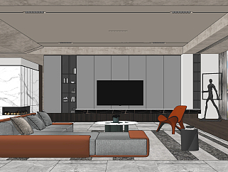 现代客厅，转角沙发su草图模型下载
