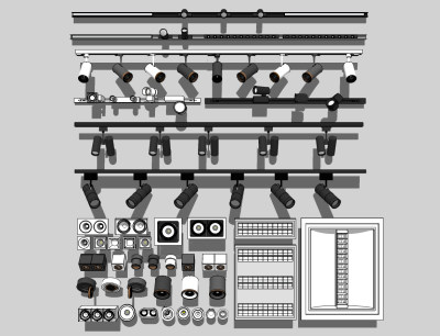 现代筒灯轨道射灯磁吸轨道su草图模型下载