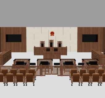 中式法院法庭审判庭su草图模型下载