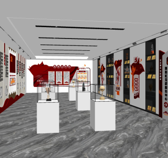 党建文化展厅su草图模型下载