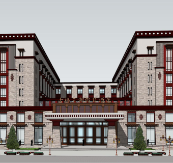 藏式酒店 建筑，外观su草图模型下载