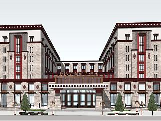 藏式酒店 建筑，外观su草图模型下载