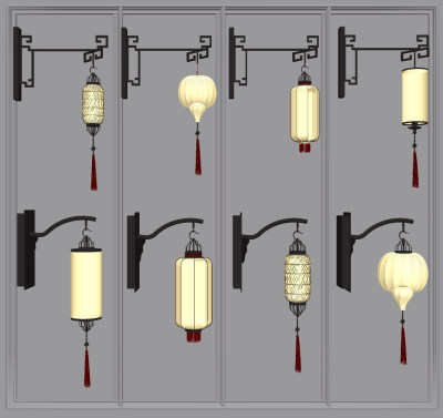 新中式灯笼壁灯su草图模型下载