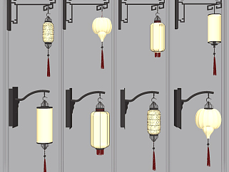 新中式灯笼壁灯su草图模型下载