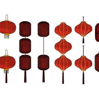 新中式大红灯笼，吊灯su草图模型下载