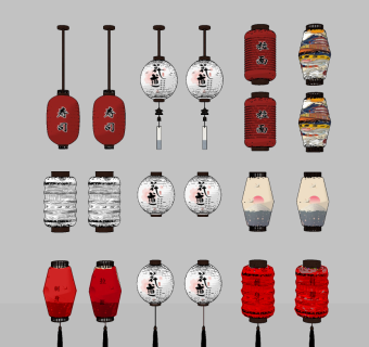 日式招牌装饰灯笼，吊灯su草图模型下载