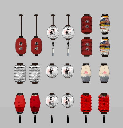 日式招牌装饰灯笼，吊灯su草图模型下载