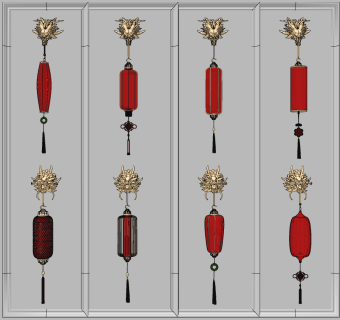 新中式龙头灯笼壁灯su草图模型下载