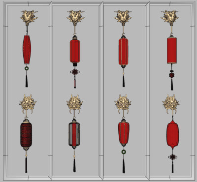 新中式龙头灯笼壁灯su草图模型下载