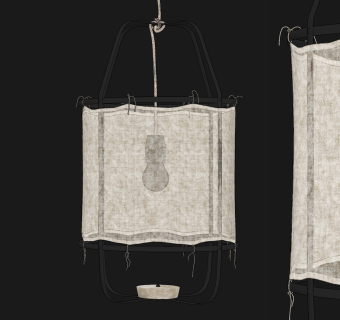 工业风布艺灯笼吊灯，孔明灯su草图模型下载