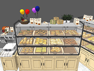现代面包蛋糕，糕点展柜，<em>货架</em>，<em>su</em>草图<em>模型</em>下载