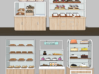 现代蛋糕柜<em>面包</em>糕点糕点展柜，<em>货架</em>su草图模型下载