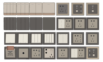 现代开关插座，网口插卡取点开关su草图模型下载