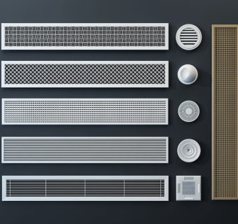 现代方形，条形，圆形空调排风口组合su草图模型下载