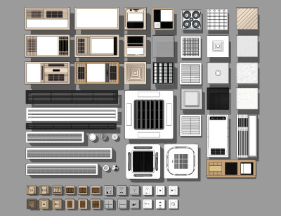 现代出风口浴霸铝扣板，暖风机，换气扇su草图模型下载