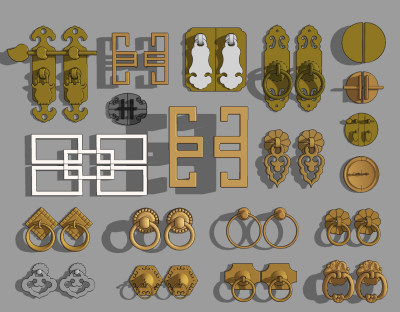 中式拉手，门拉手把手门锁五金件su草图模型下载