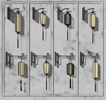 新中式灯笼壁灯su草图模型下载