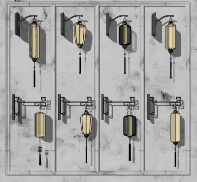 新中式灯笼壁灯su草图模型下载