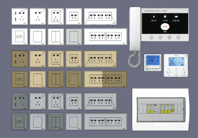 现代开关插座可视电话su草图模型下载