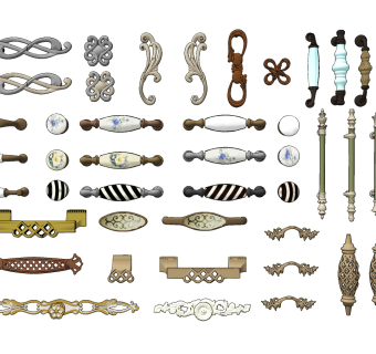 欧式柜门把手门拉手su草图模型下载