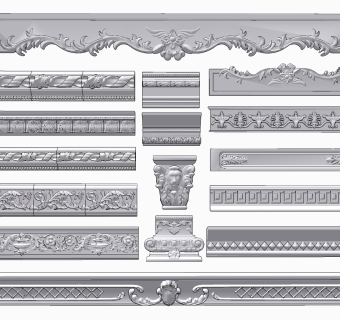 欧式石膏雕花线条罗马石柱欧式法式石膏雕花线条，护墙板角花su草图模型下载