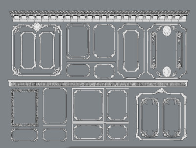 欧式法式雕花线条，石膏线，护墙板线条su草图模型下载