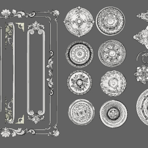 欧式法式石膏线条雕花线条，灯盘，护墙板角花su草图模型下载