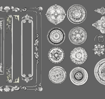 欧式法式石膏线条雕花线条，灯盘，护墙板角花su草图模型下载