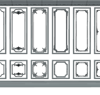 欧式法式雕花线条，石膏线条，护墙板su草图模型下载