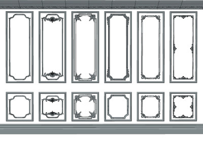 欧式法式雕花线条，石膏线条，护墙板su草图模型下载