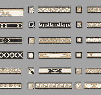 中式大理石雕花波打线su草图模型下载