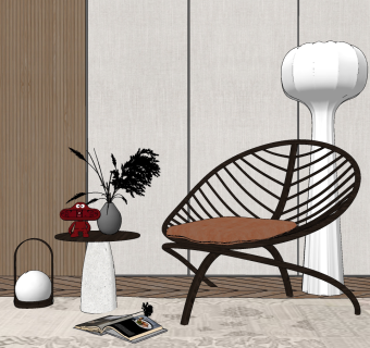 现代金属休闲椅边几su草图模型下载