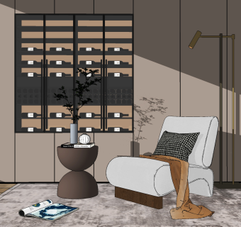 现代布艺休闲椅边几组合su草图模型下载