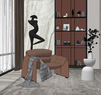 现代布艺休闲椅边几su草图模型下载