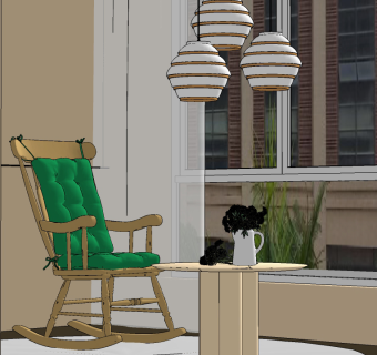 现代木质摇椅边几,吊灯su草图模型下载