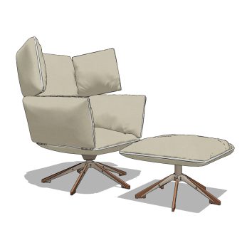 现代皮革休闲椅，脚凳su草图模型下载