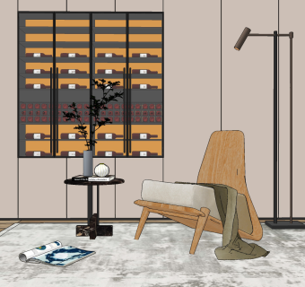 北欧原木休闲椅组合,su草图模型下载