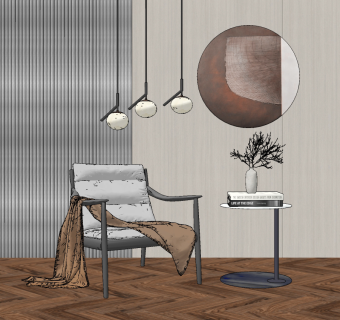 现代布艺休闲椅边几,组合su草图模型下载