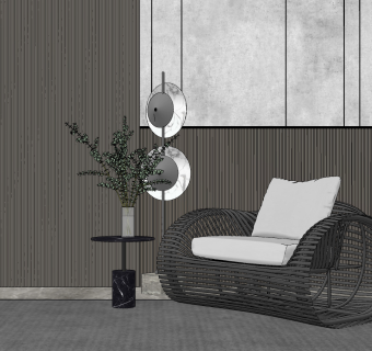 现代藤编休闲椅,边几,su草图模型下载