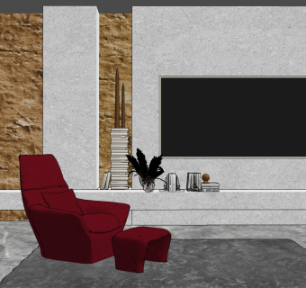 现代绒布休闲椅电视背景,地毯摆件su草图模型下载