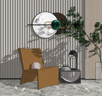 现代布艺休闲椅边几,组合su草图模型下载