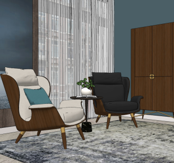 北欧布艺休闲椅su草图模型下载